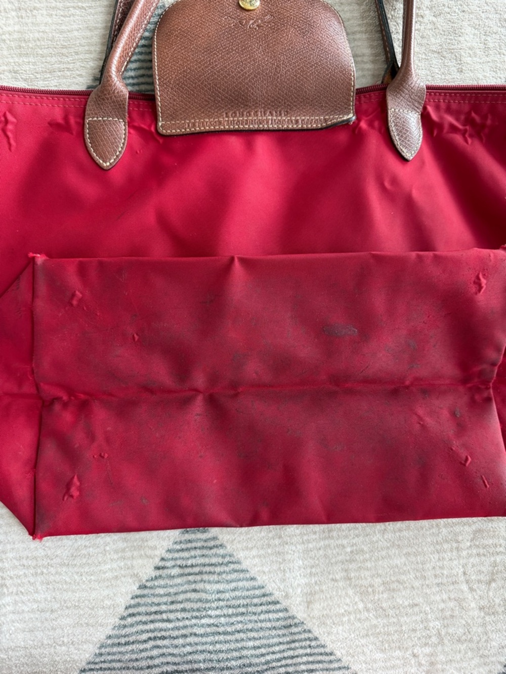 Longchamp Large Nylon Tote Bag Tote Red - Picture 2 of 7